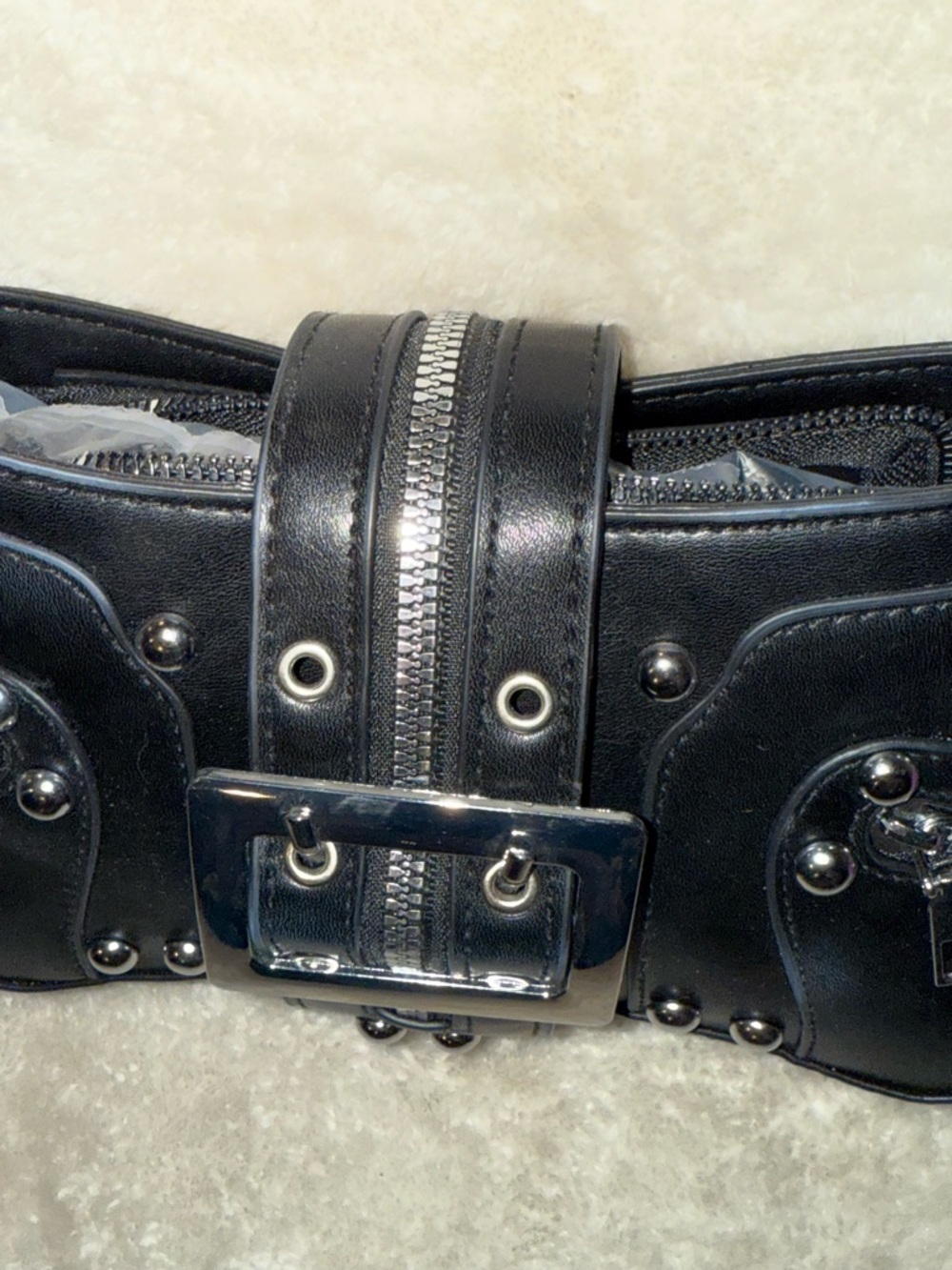 NWOT Black Silver Studded Buckle Zipper Accents Shoulder Bag Y2K Punk Whimsigoth - Picture 7 of 15